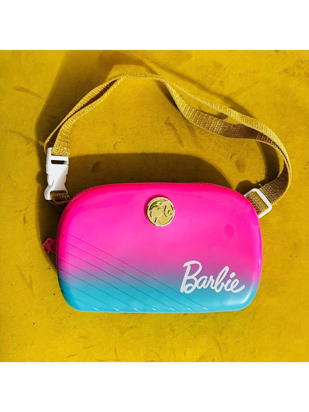 Barbie Trend Fashion Belt Bag Ombre Pink Blue Crossbody Purse Gold Strap